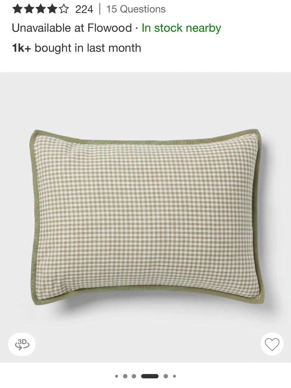 Full/queen Mini gingham duvet cover and shams Moss Green
